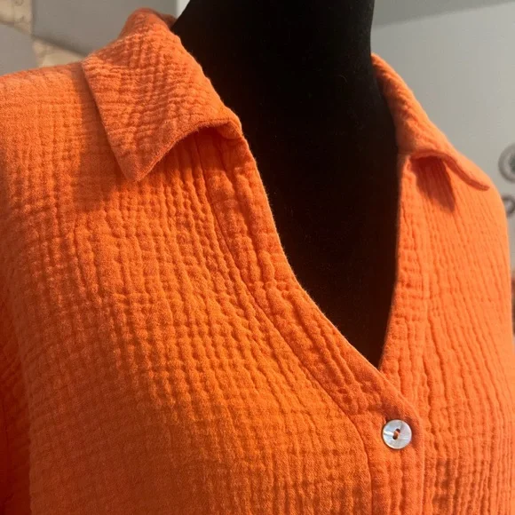 Soft Surroundings Vibrant Orange Button-Down Shirt L - Picture 4 of 6